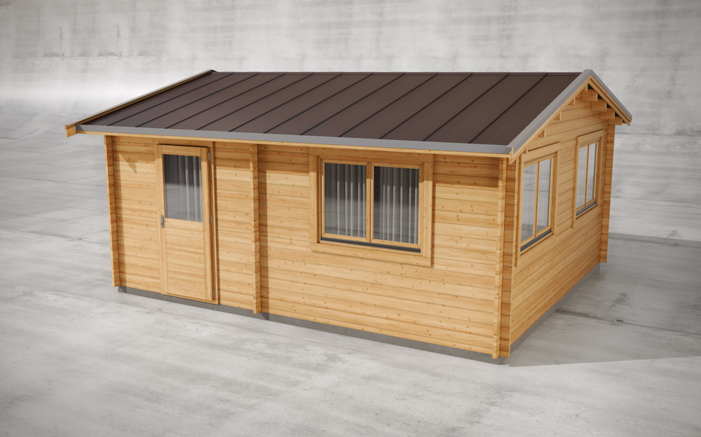 Brown steel roofing for log cabin house