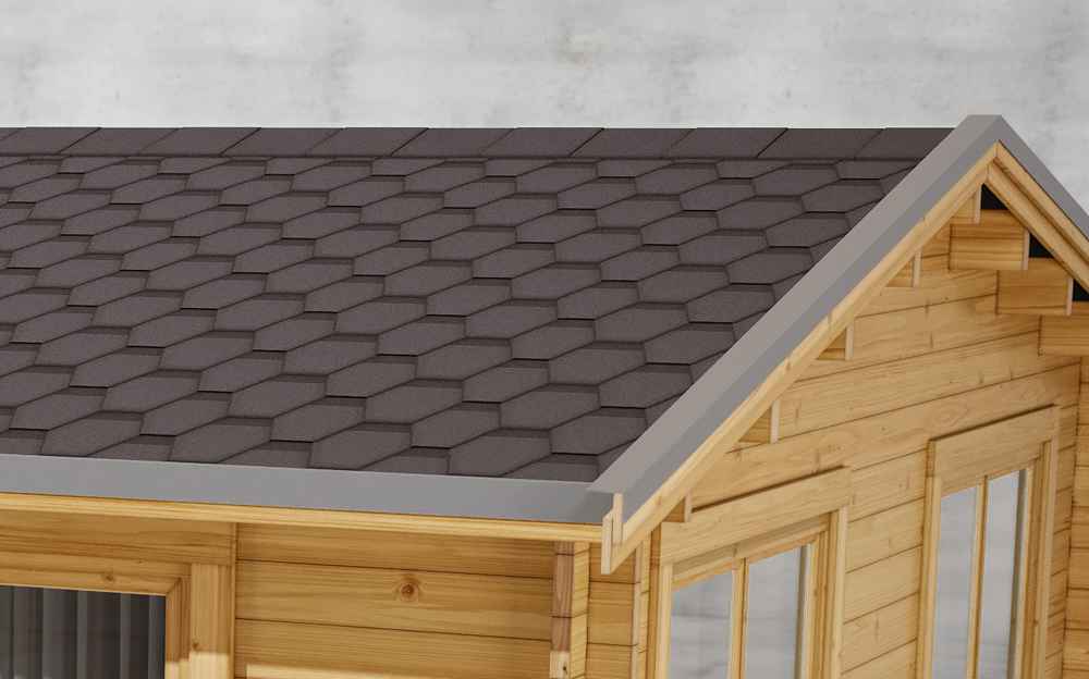 Bitumen roof covering for log cabin