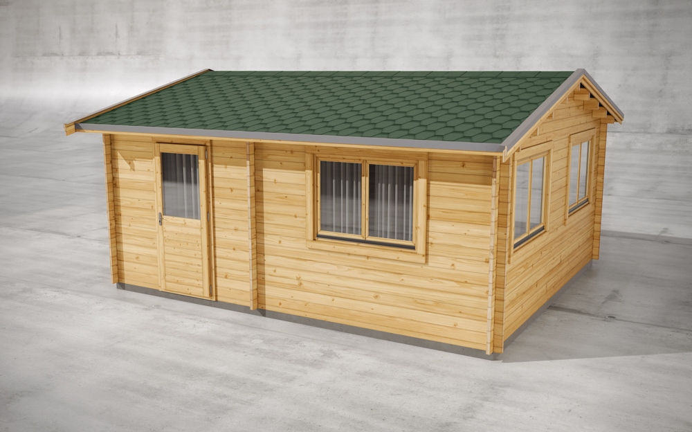 Green bitumen roofing for log cabin house