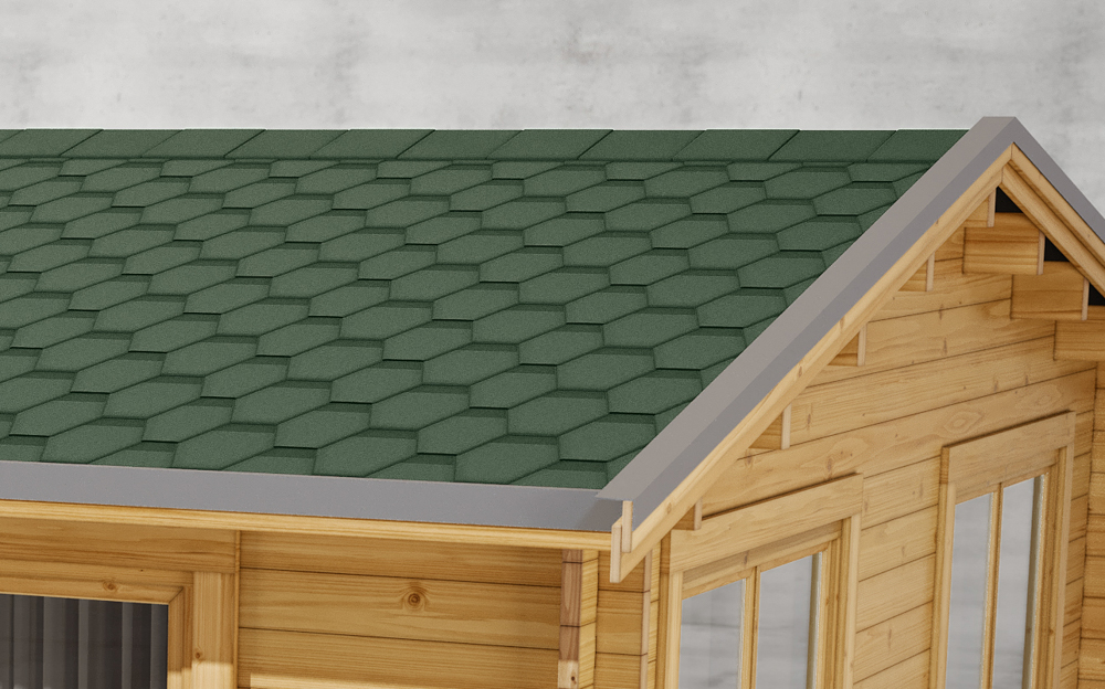 Green bitumen roofing for log cabin house