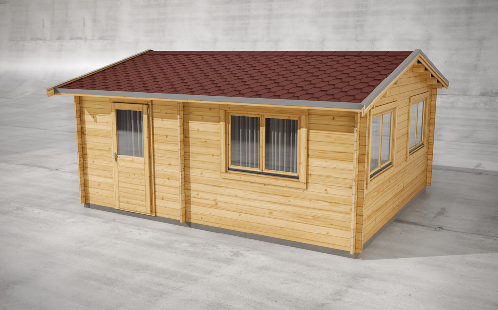 Red bitumen roofing for log cabin house