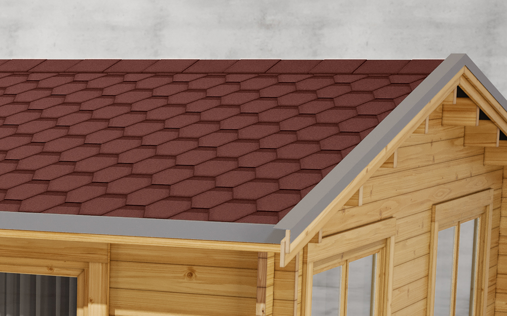 Red bitumen roofing for log cabin house