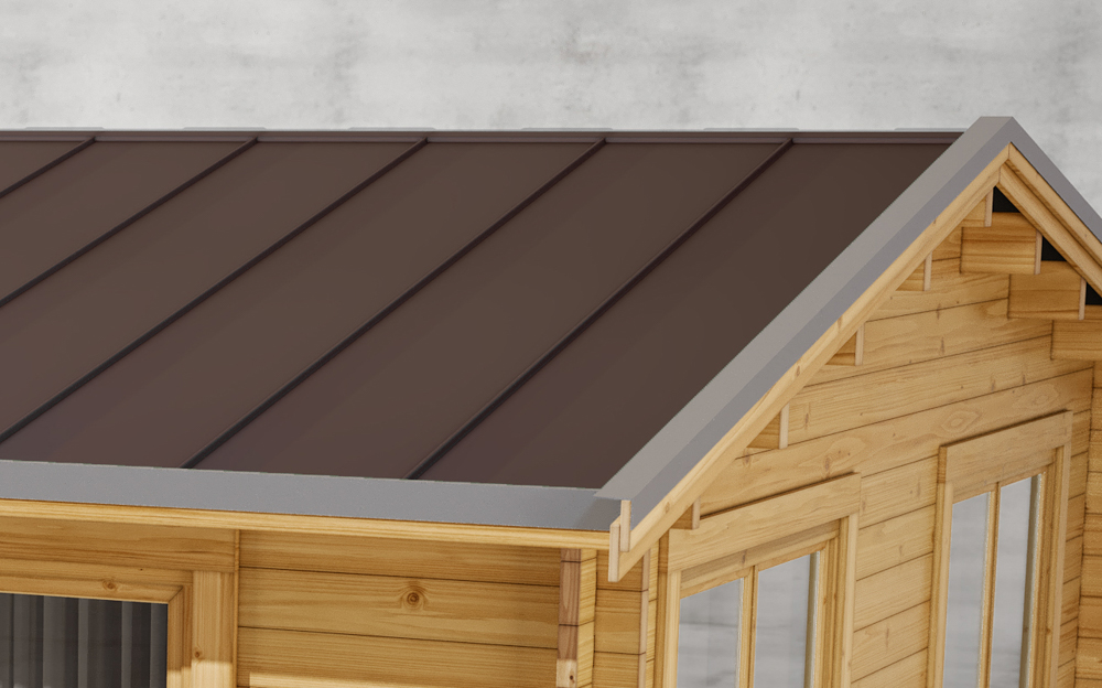 Brown steel roofing for log cabin house without cladding
